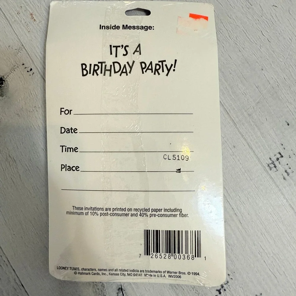 Vintage 1994 Looney Tunes Birthday Party Invitations 8 invites NEW‎
